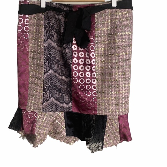 Poleci Wrap Skirt Mixed Fabric Patchwork Purple Sz 8 - Picture 3 of 10